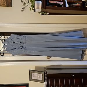 AZAZIE GINGERA-Line Halter Pleated Chiffon Floor-Length Dress dusty blue. A22